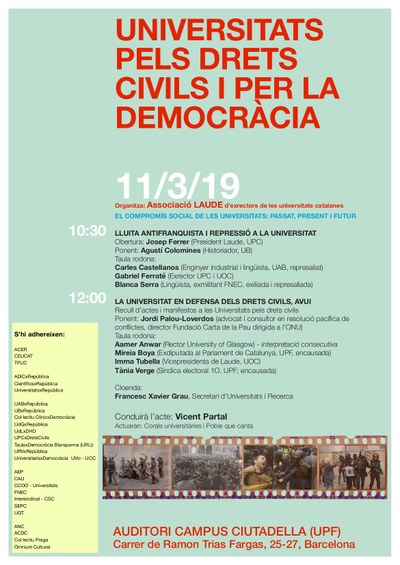 Acte UNIVERSITATS PELS DRETS CIVILS, dilluns 11 de març de 2019.